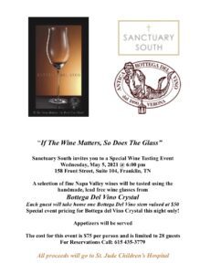 Franklin, TN wine tasting event, St. Jude benefit wine tasting hosted by Sanctuary South.