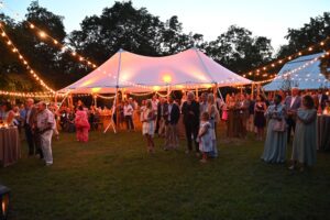 A tent with people attending the Heritage Foundation Patron's Party in Franklin, TN.
