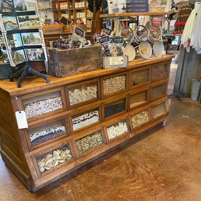 Props Antiques Leiper's Fork, Tenn. Props Antiques Leiper's Fork, TN, shelves and tables with items for sale.