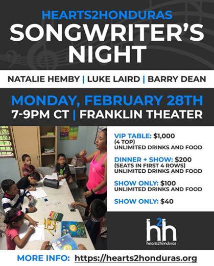 Hearts2Honduras- Songwriter's Night in Franklin, Tennessee at The Franklin Theatre.