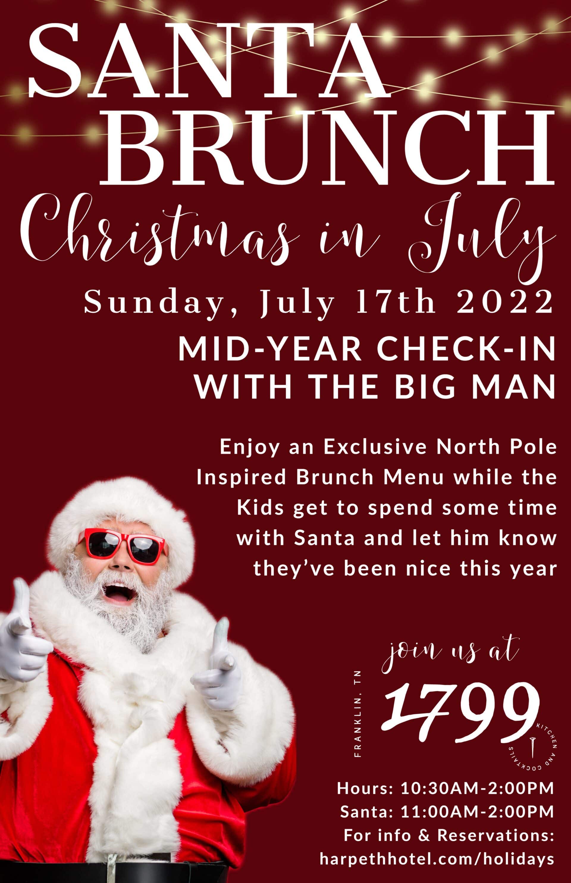 Summer-Santa-Brunch-Downtown Franklin at the Harpeth Hotel.