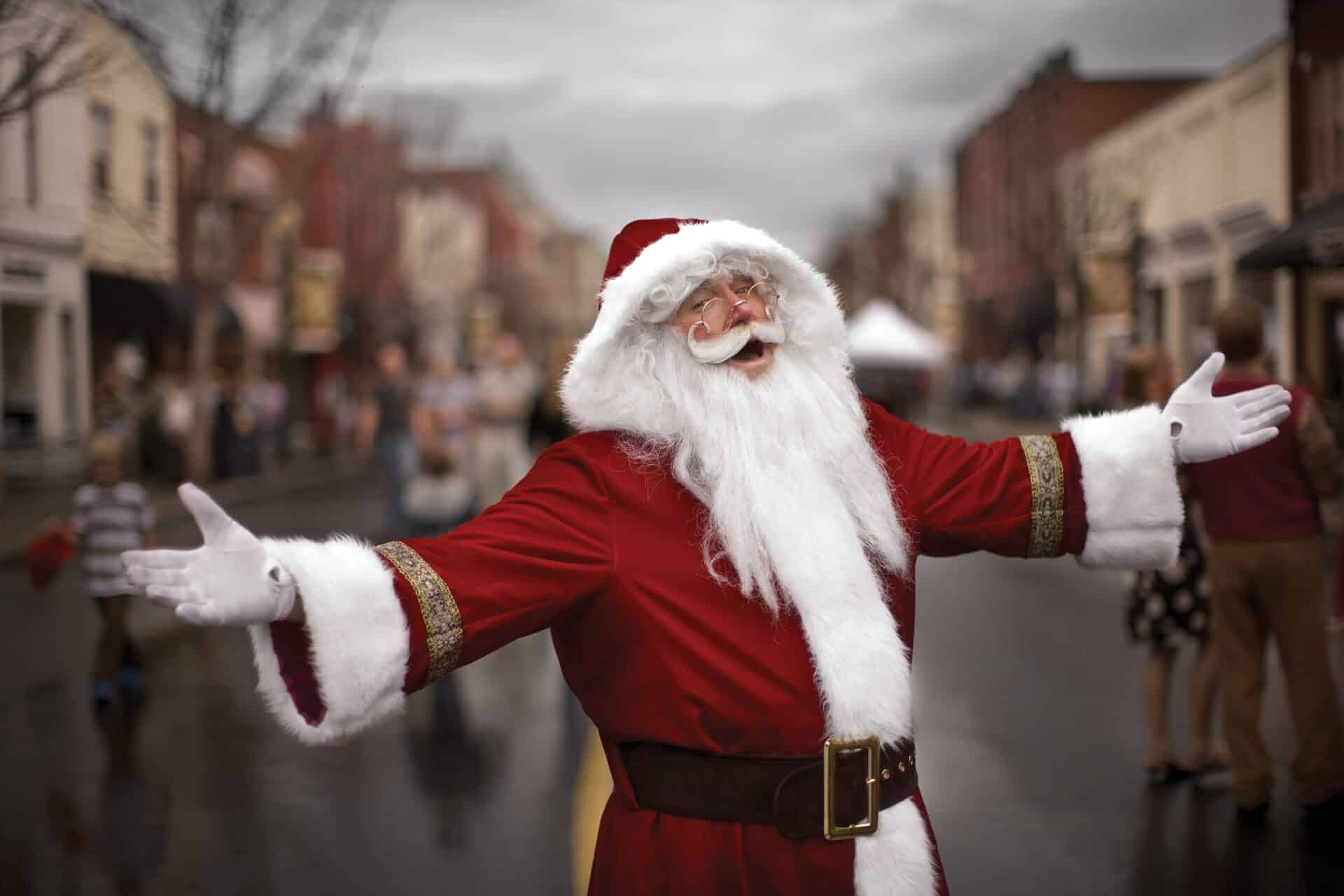 Santa at Dickens of a Christmas festival in downtown Franklin, TN, Christmas entertainment, dancing, characters, food, arts and more!