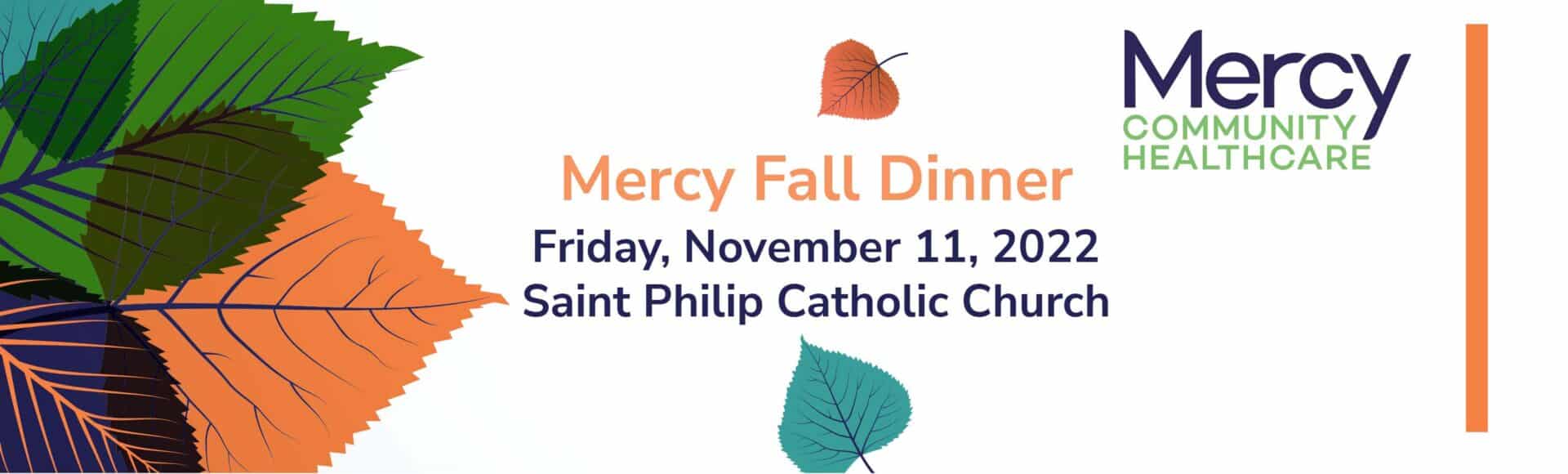 Mercy Fall Dinner event in Franklin, Tennessee, silent auction, drinks, and hors d'oeuvres followed by dinner, music, and a program highlighting Mercy's mental health services.