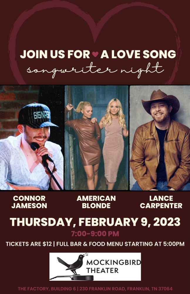 A Love Song Songwriters Night in downtown Franklin, Tenn., at the Mockingbird Theater.