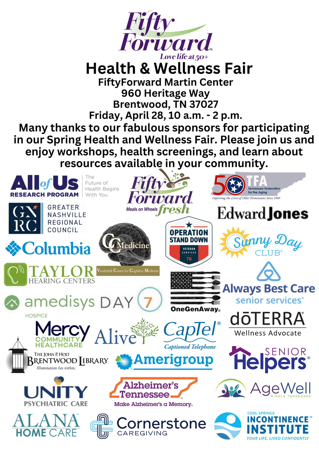 Fifty Forward Health and Wellness Fair Brentwood, TN.