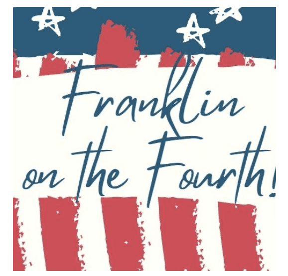 Logo for Franklin on the Fourth, a Patriotic festival in Downtown Franklin, Tennessee, the 4th of July Celebration focuses on family fun, great music, free games, parades, quality crafts and tasty food.