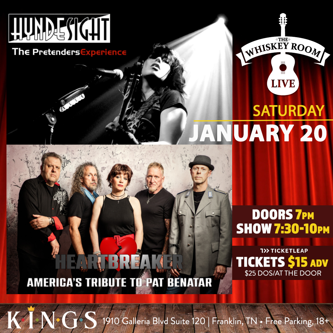 Heartbreaker - America's Tribute to Pat Benatar w: Hyndesight - A Pretenders in Franklin, TN in The Whiskey Room Live in Kings Bowl Franklin.