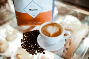 McGavock’s Coffee Bar & Provisions in downtown Franklin, TN_Latte decorated with a heart.