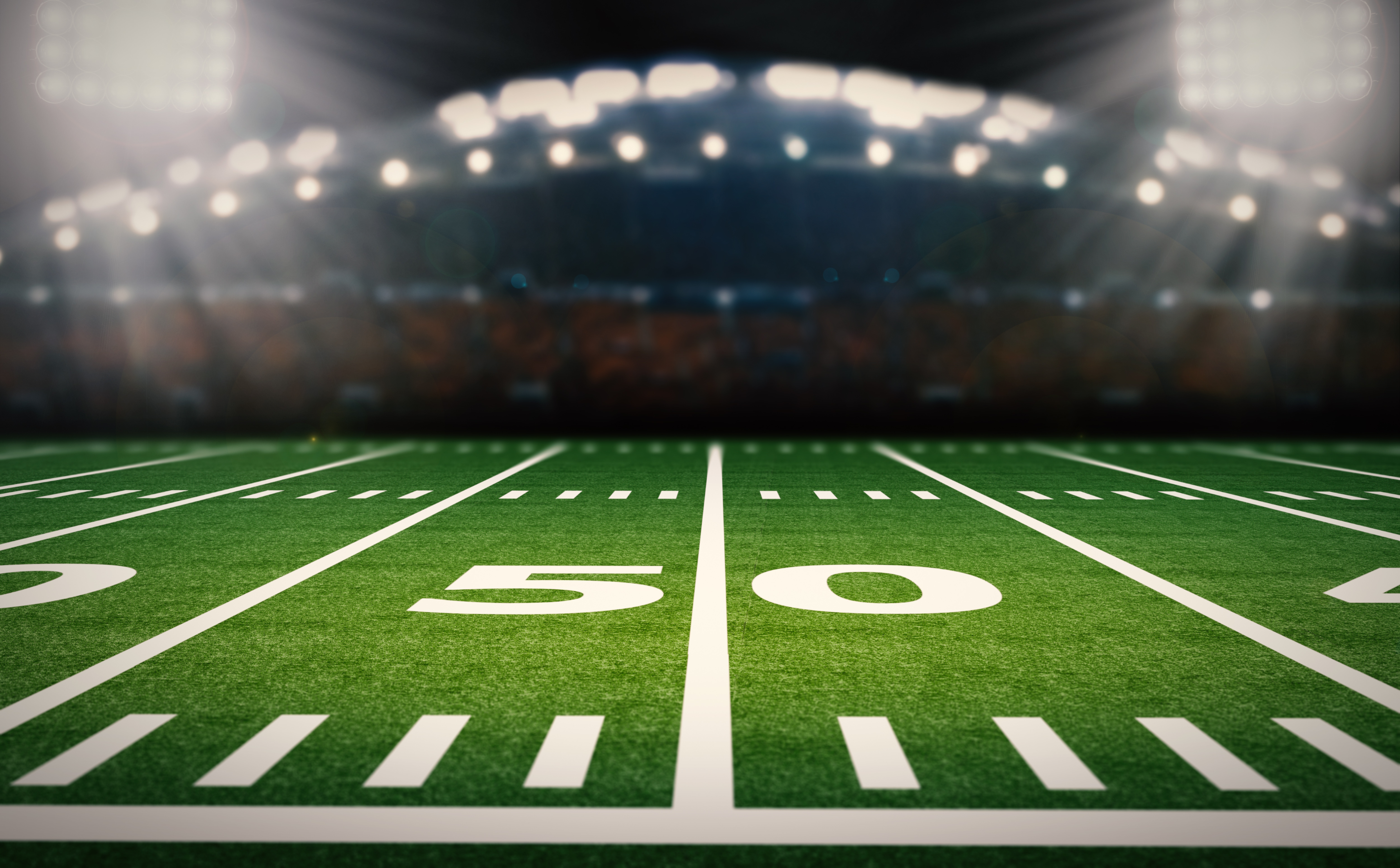 Football field Super Bowl Sunday.