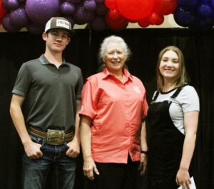 Williamson County Fair Image 2 pictured (left to right): 2023 Scholarship recipient Will Poyner; Scholarship Committee Chair, Cherry Lane Darken; 2023 Scholarship recipient Alice Beattie