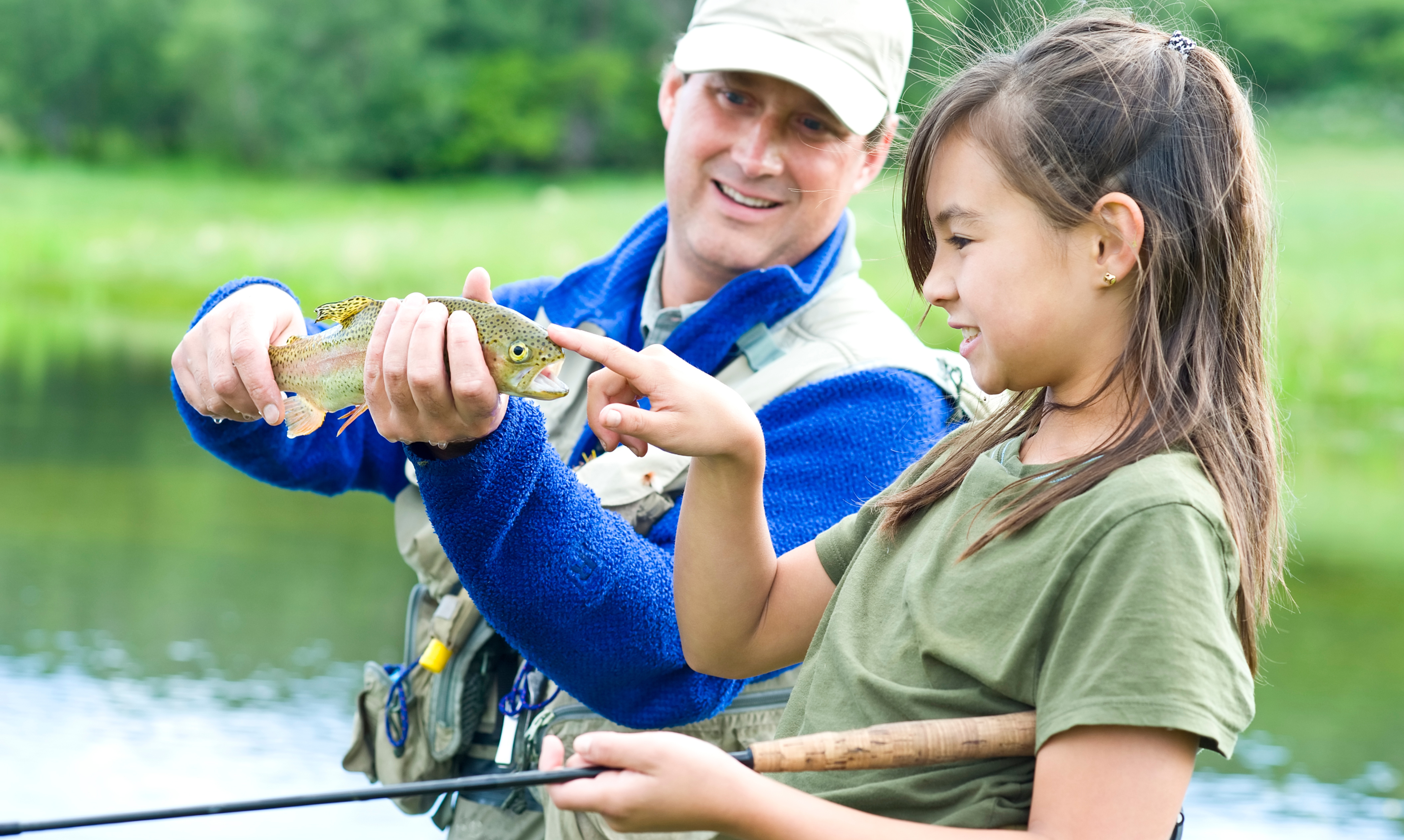 Dad and daughter fishing in Williamson County, Tennessee.
