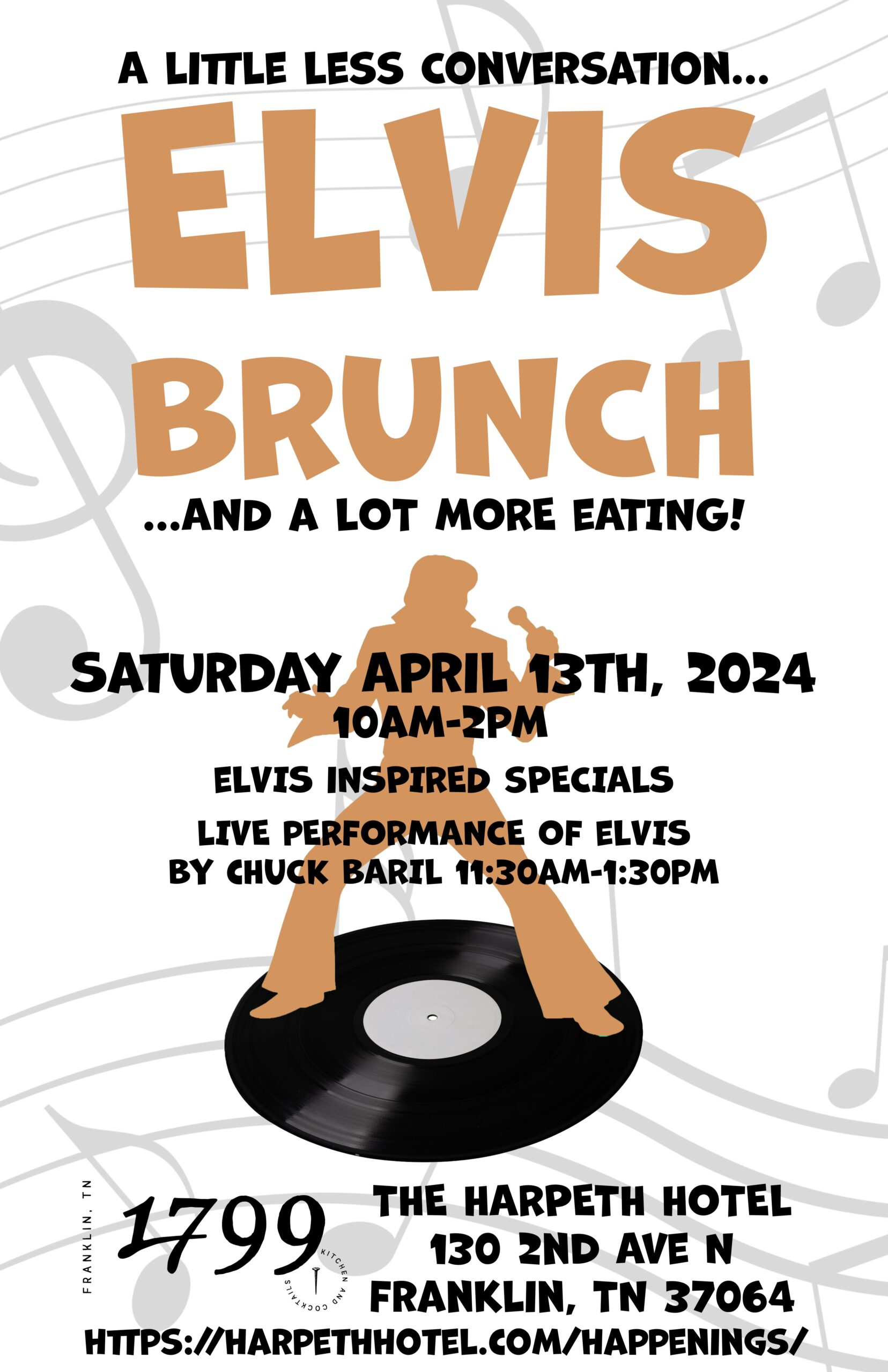Elvis Brunch at 1799 Kitchen & Cocktails in downtown Franklin, Tennessee.