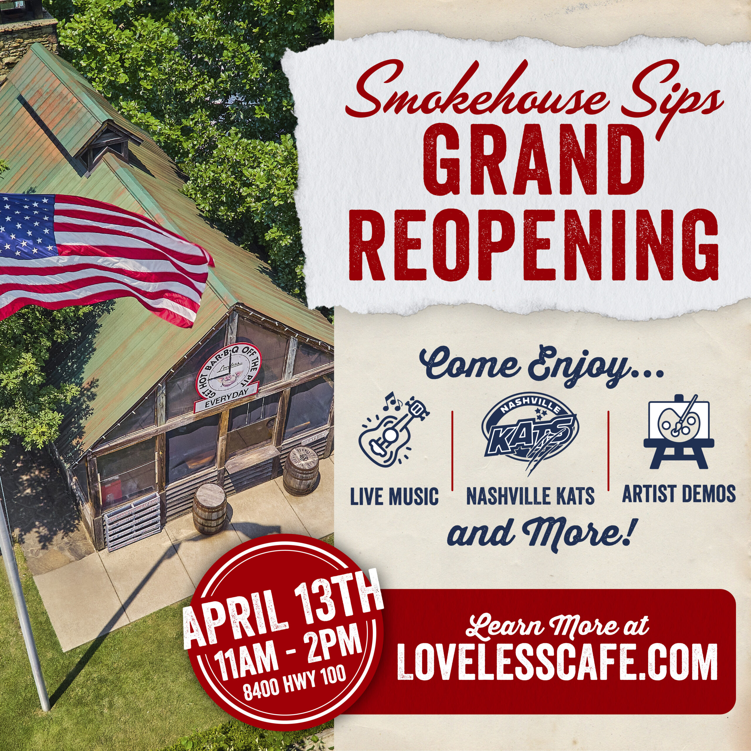 Smokehouse Sips Grand Reopening at the Loveless Cafe Nashville TN.