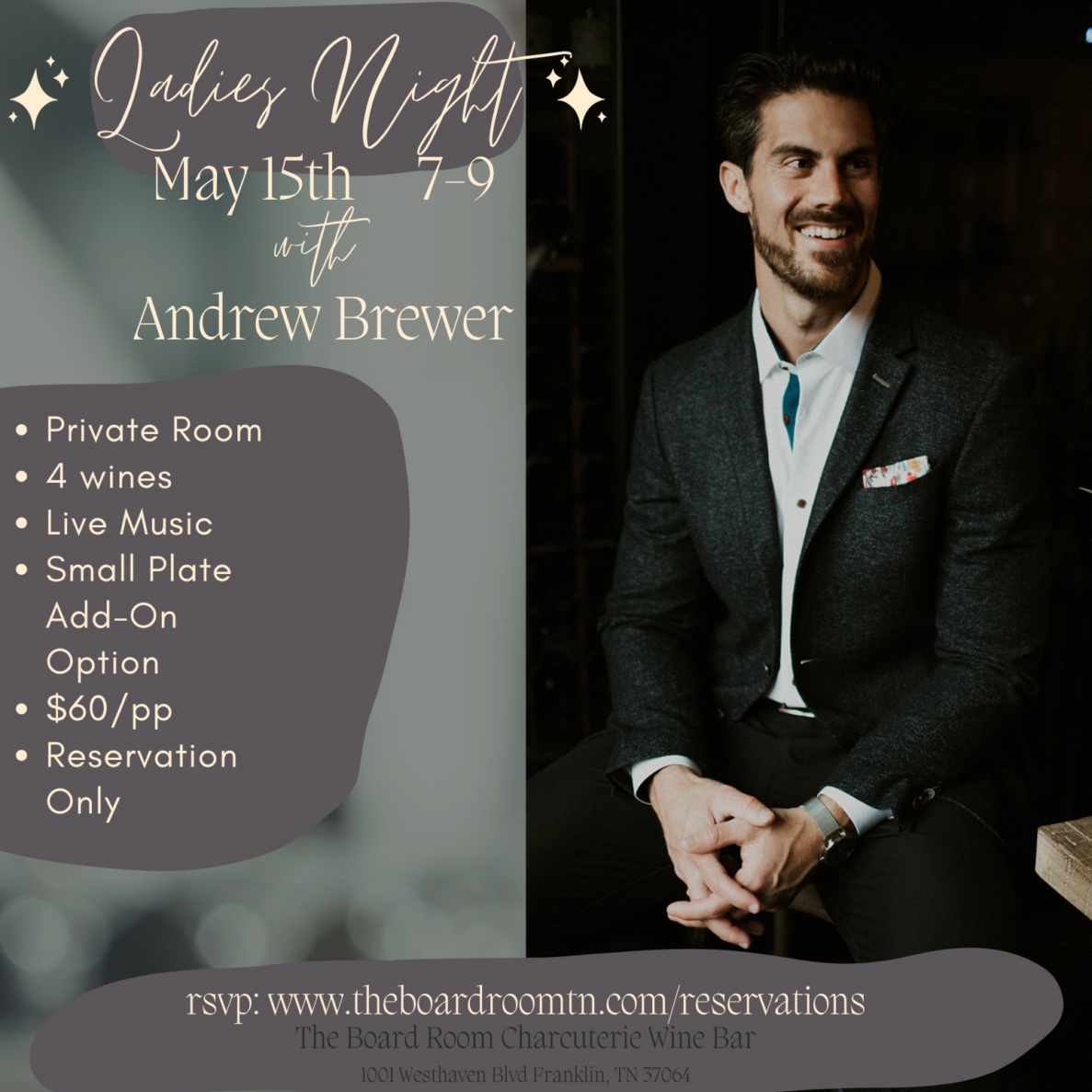 Ladies Night Wine Tasting in Franklin at The Board Room Charcuterie Wine Bar.