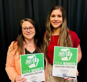 AVP of branch delivery Shannon Bushman (left) and Business Relationship Specialist Amelia Dugas (right) attending the awards ceremony. Photo credit: Ascend Federal Credit Union.
