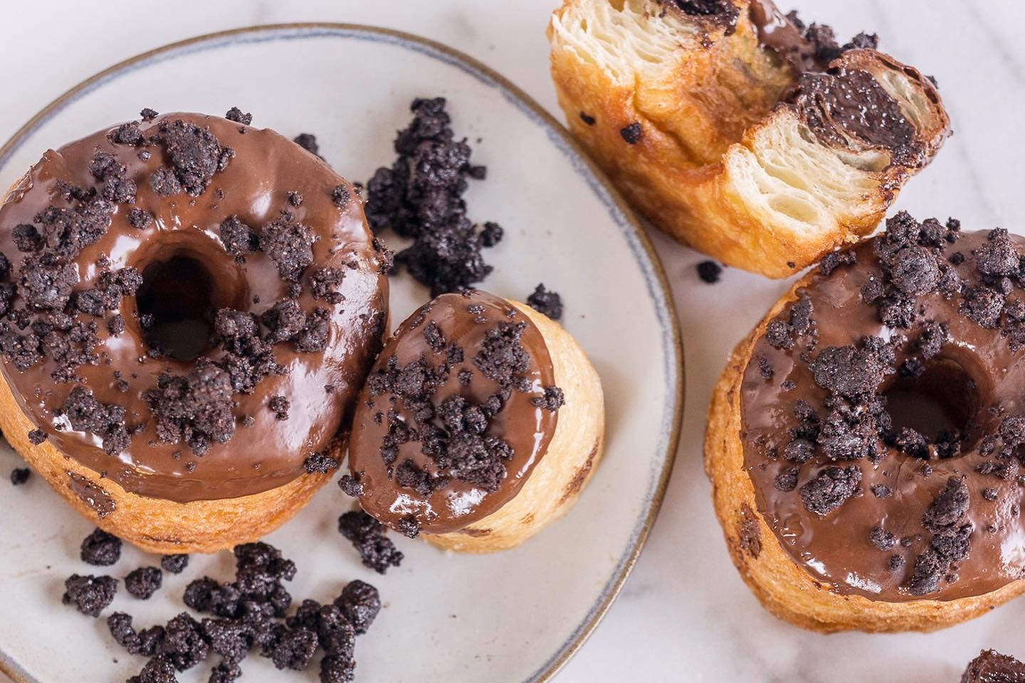 Chocolate doughnuts from Five Daughters Bakery in downtown Franklin, TN, inside The Factory at Franklin.