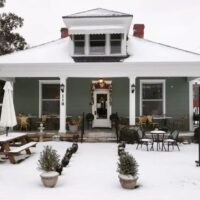 Exterior of Triple Crown Bakery, Franklin, TN, in the snow.
