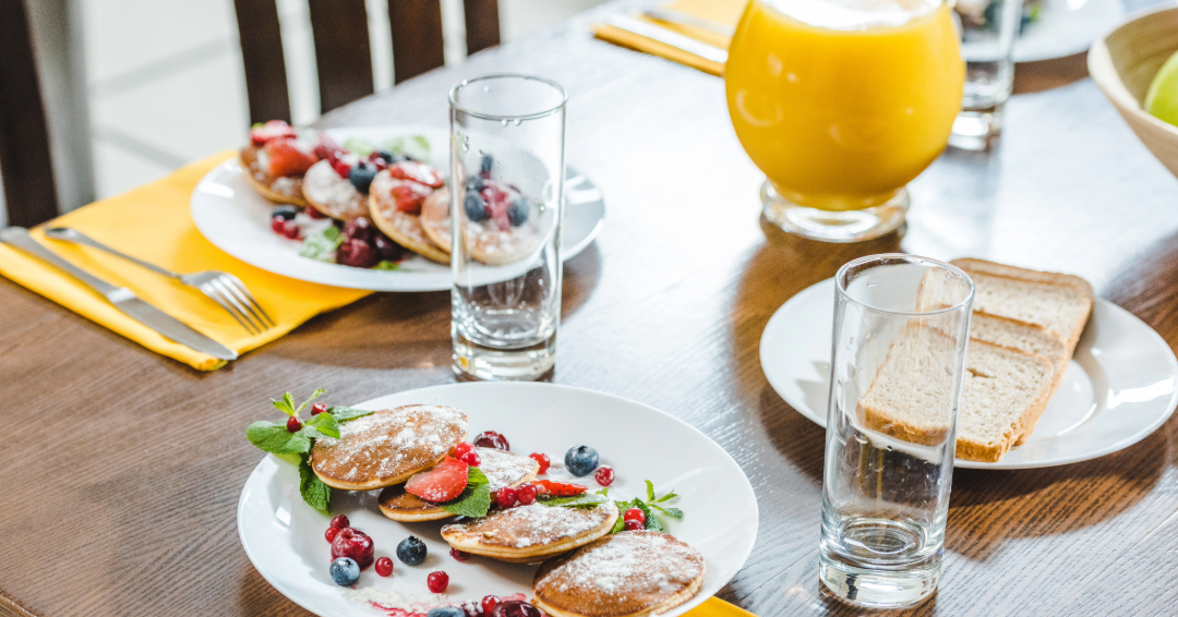 Brunch items on a restaurant table in a Franklin, Tennessee restaurant.