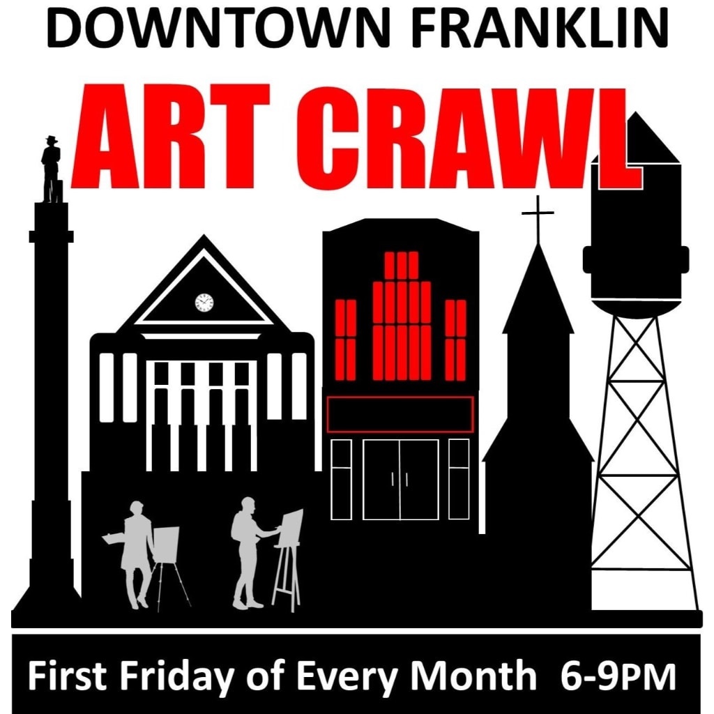 The downtown Franklin Art Crawl is an art event featuring local artists, shopping, live music, guided art tours, galleries, complimentary refreshments and much more - and it is free to attend!