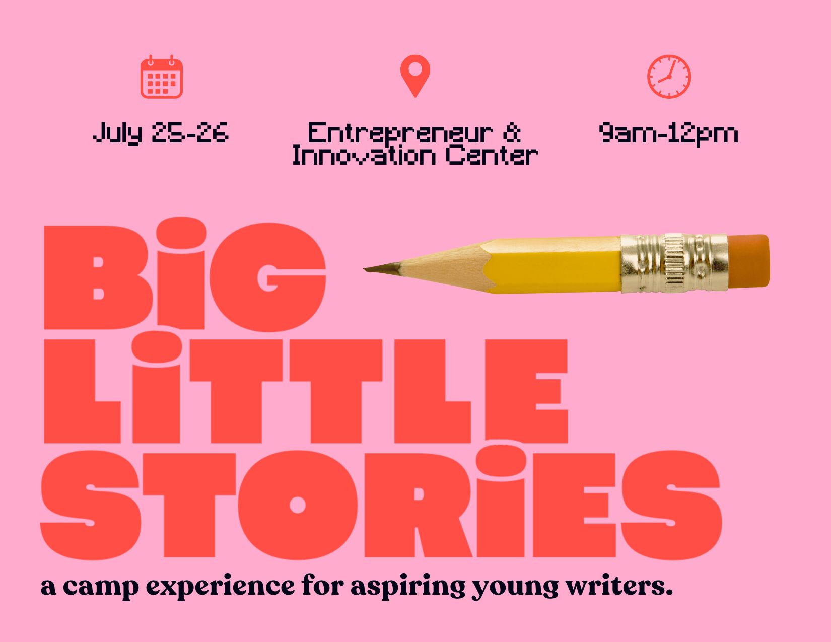 A poster graphic of "Big Little Stories," a creative camp for kids in Franklin, Tennessee.