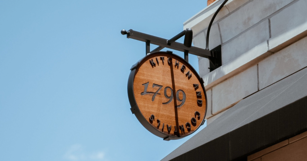 The sign for 1799 Kitchen & Bar in Franklin, Tennessee. 