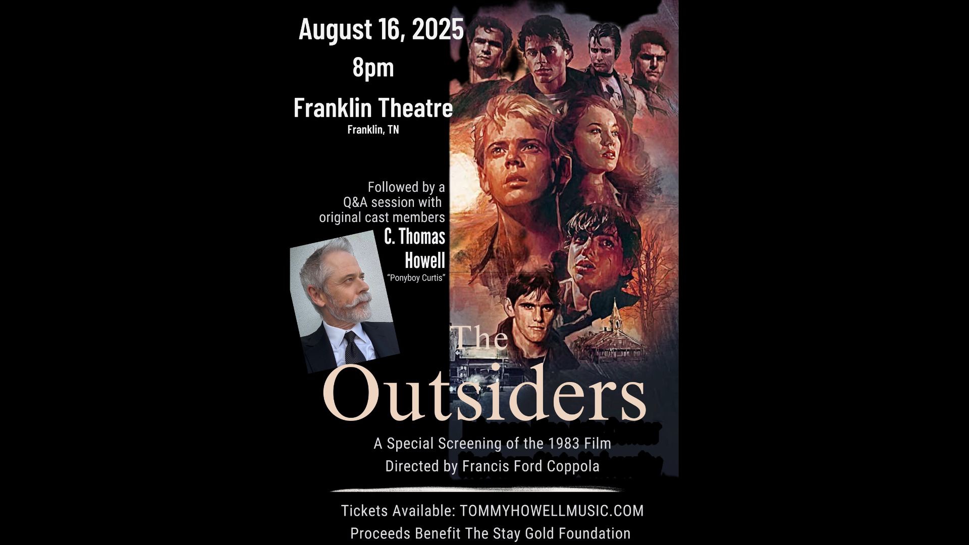 An Evening with C. Thomas Howell featuring 'The Outsiders' Screening at The Franklin Theatre in downtown Franklin.