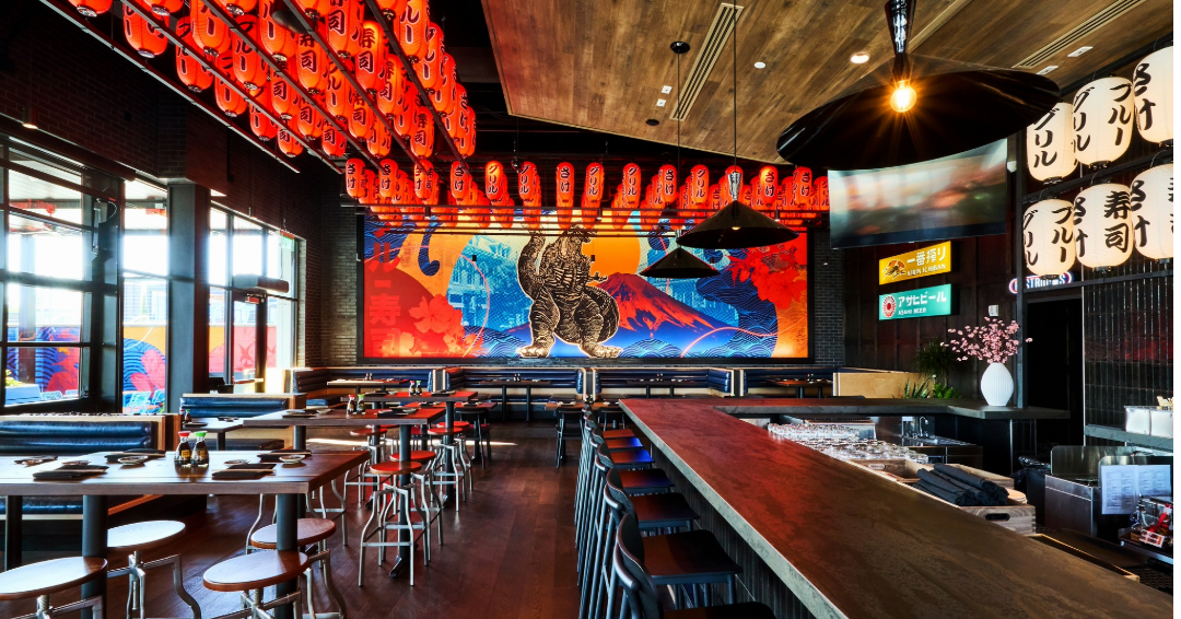 Restaurant view of Blue Sushi Sake Grill, location in Franklin, Tennessee. 