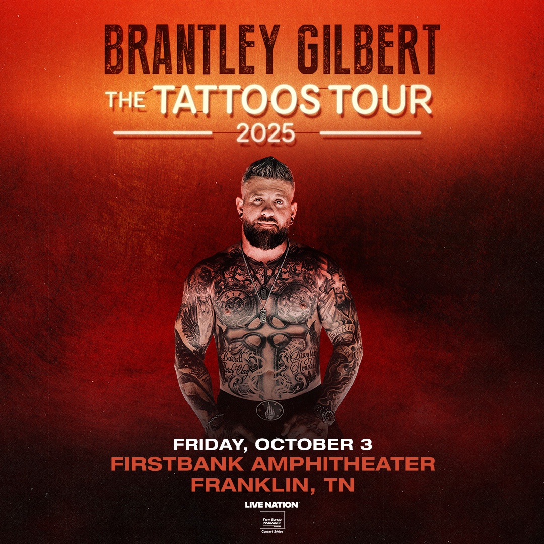 Brantley Gilbert The Tattoos Tour in Franklin TN at FirstBank Amphitheater 2025.