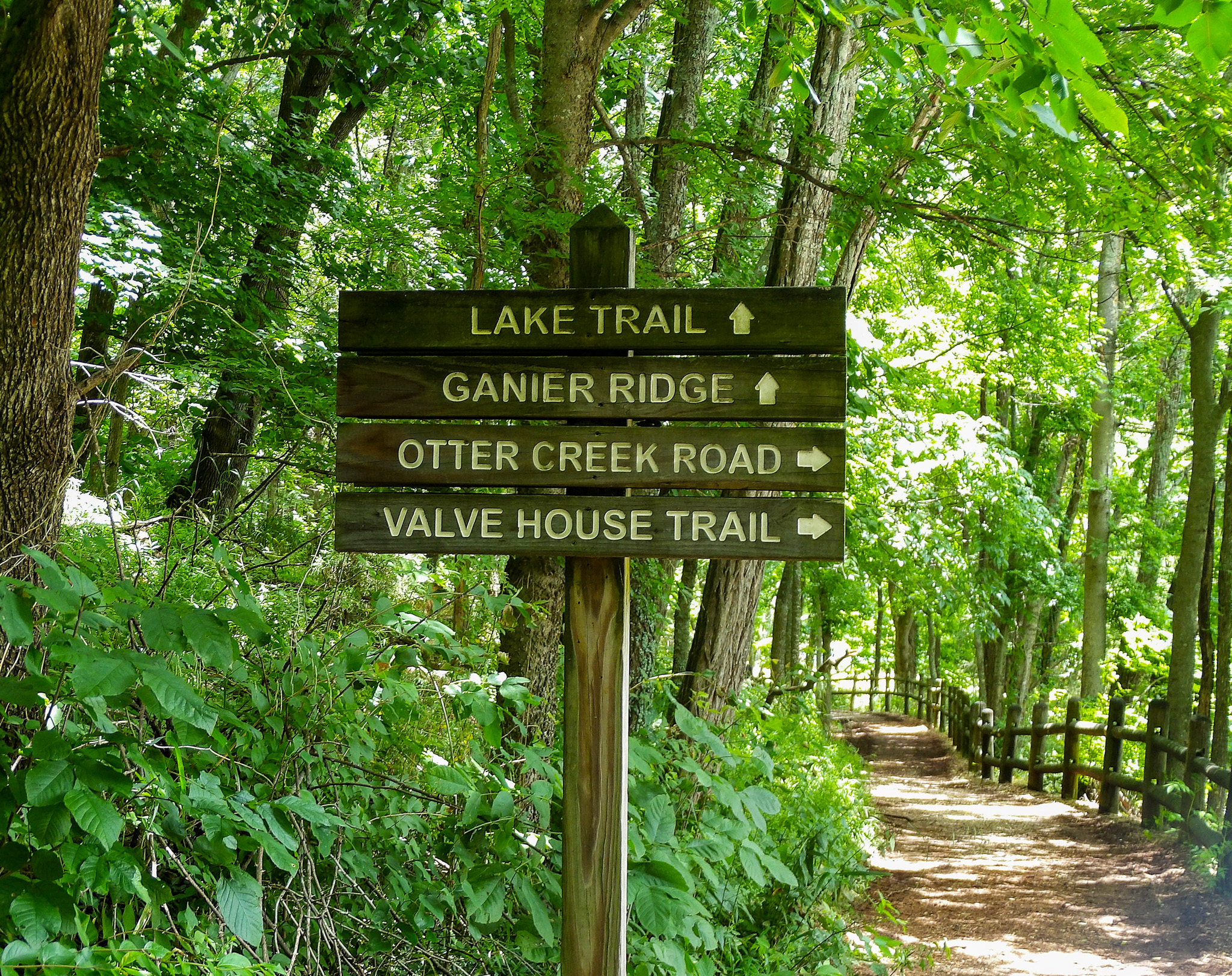 A hiking trail sign at Radnor Lake State Park in Nashville, Tennessee. 