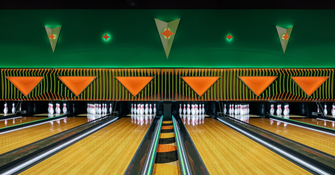 Lanes at Eastside Bowl, a retro bowling alley and venue in East Nashville, Tennessee. 