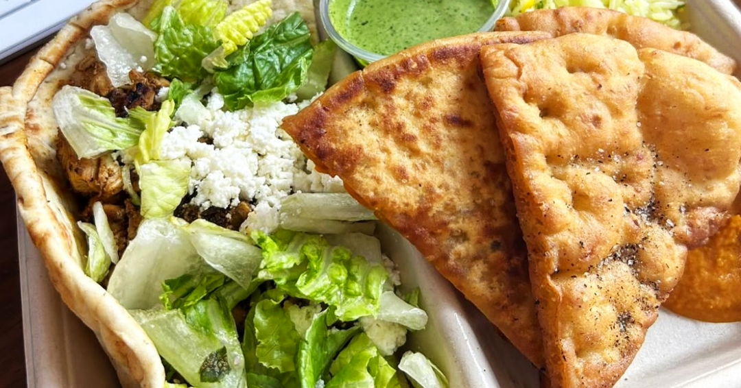 A gyro and pita meal from Cava in Franklin, Tennessee, a Mediterranean fast food chain.