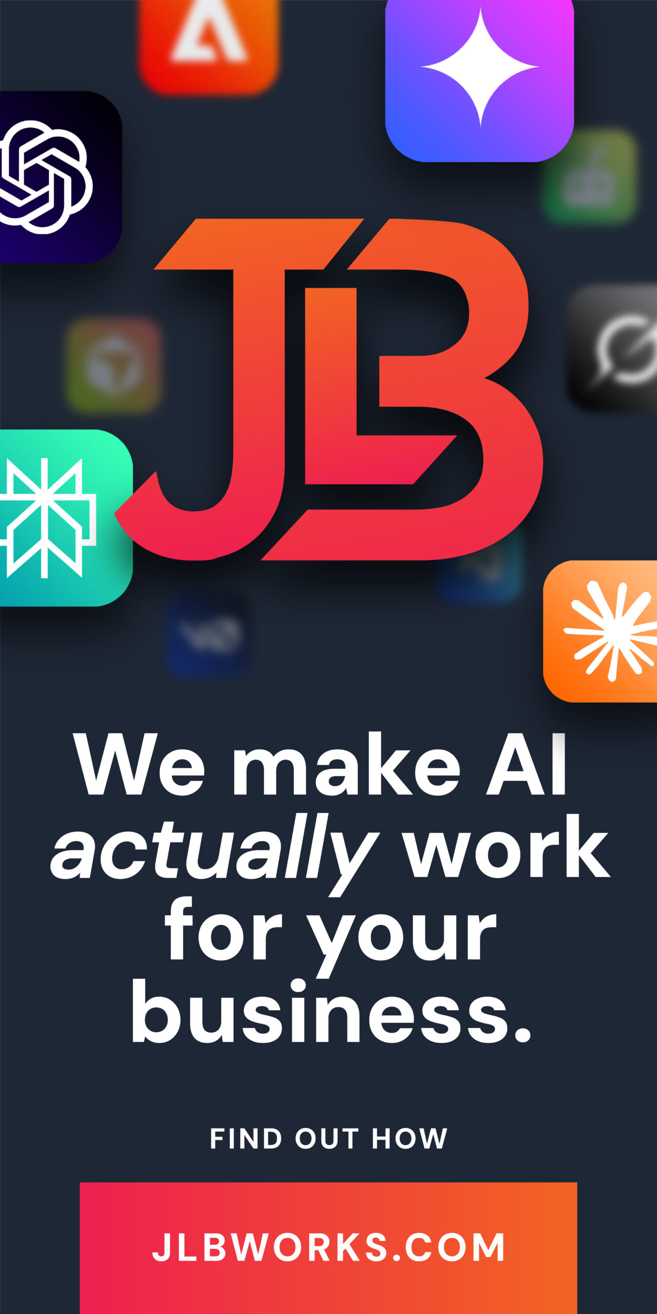 JLB digital marketing ad showcasing AI-powered solutions to help businesses improve online visibility and drive growth.