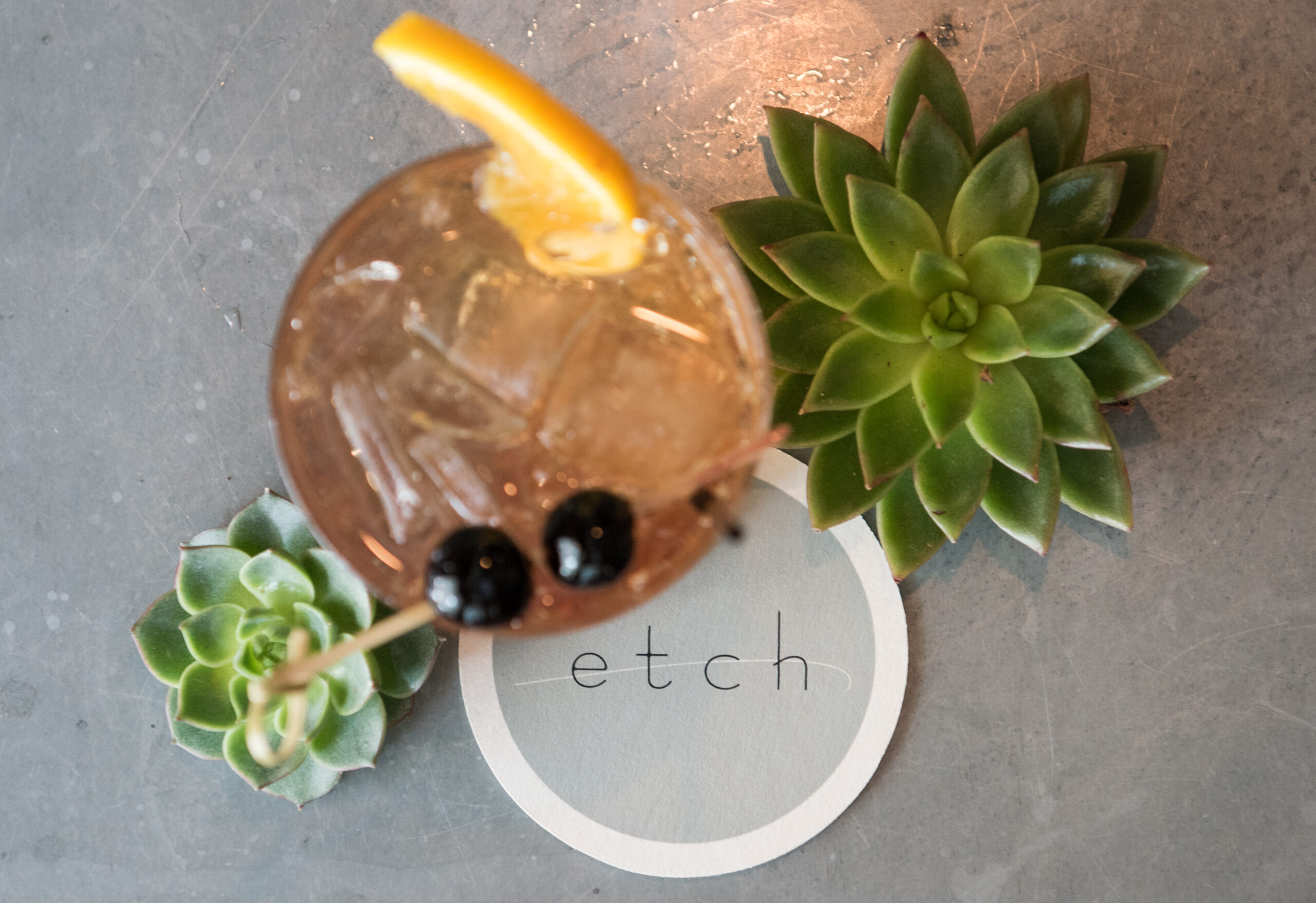 etch in Franklin TN at The Factory at Franklin, the restaurants Smoked Old Fashioned overhead.