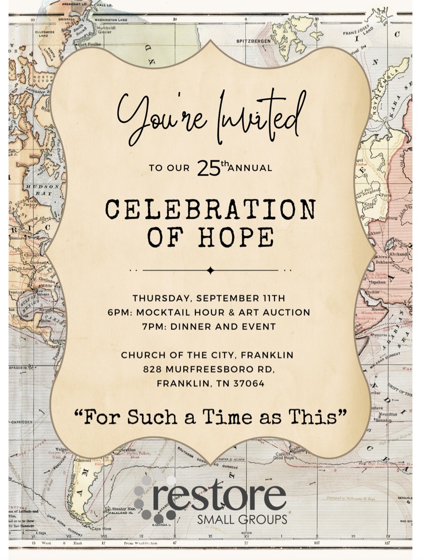 Celebration of Hope event in Franklin, TN., at Church of the City.