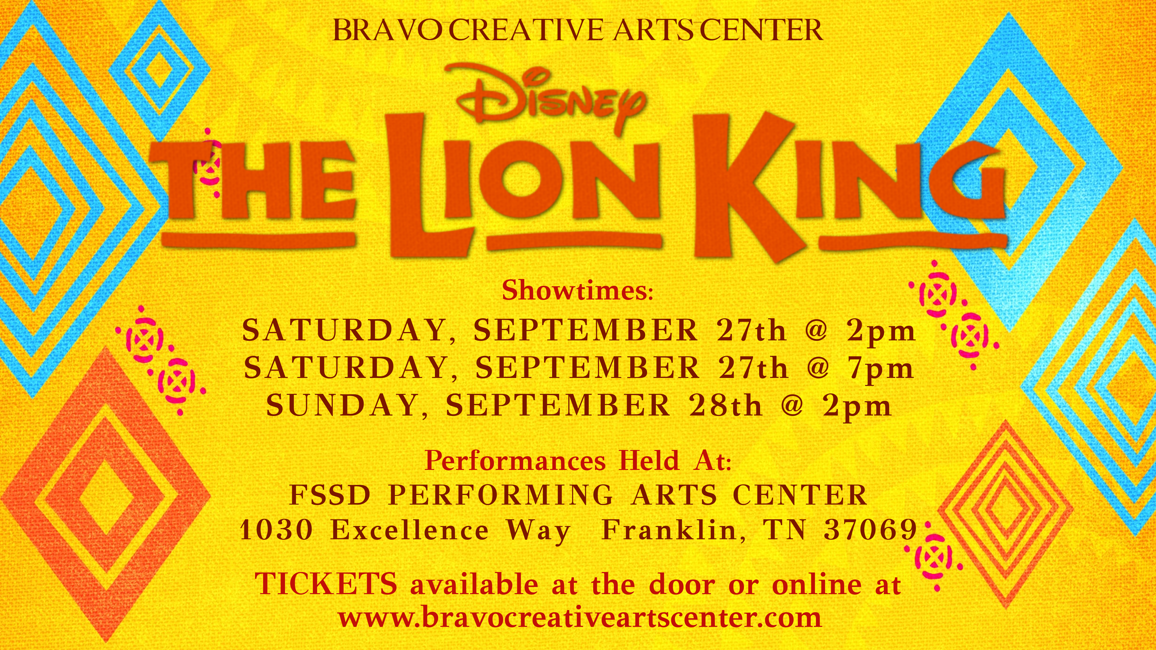 Disney Lion King Musical shows in Franklin, TN.