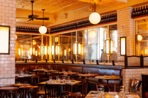 Pastis Nashville restaurant and bar serves brunch, lunch, dinner and desserts and beverages, interior of the restaurant.