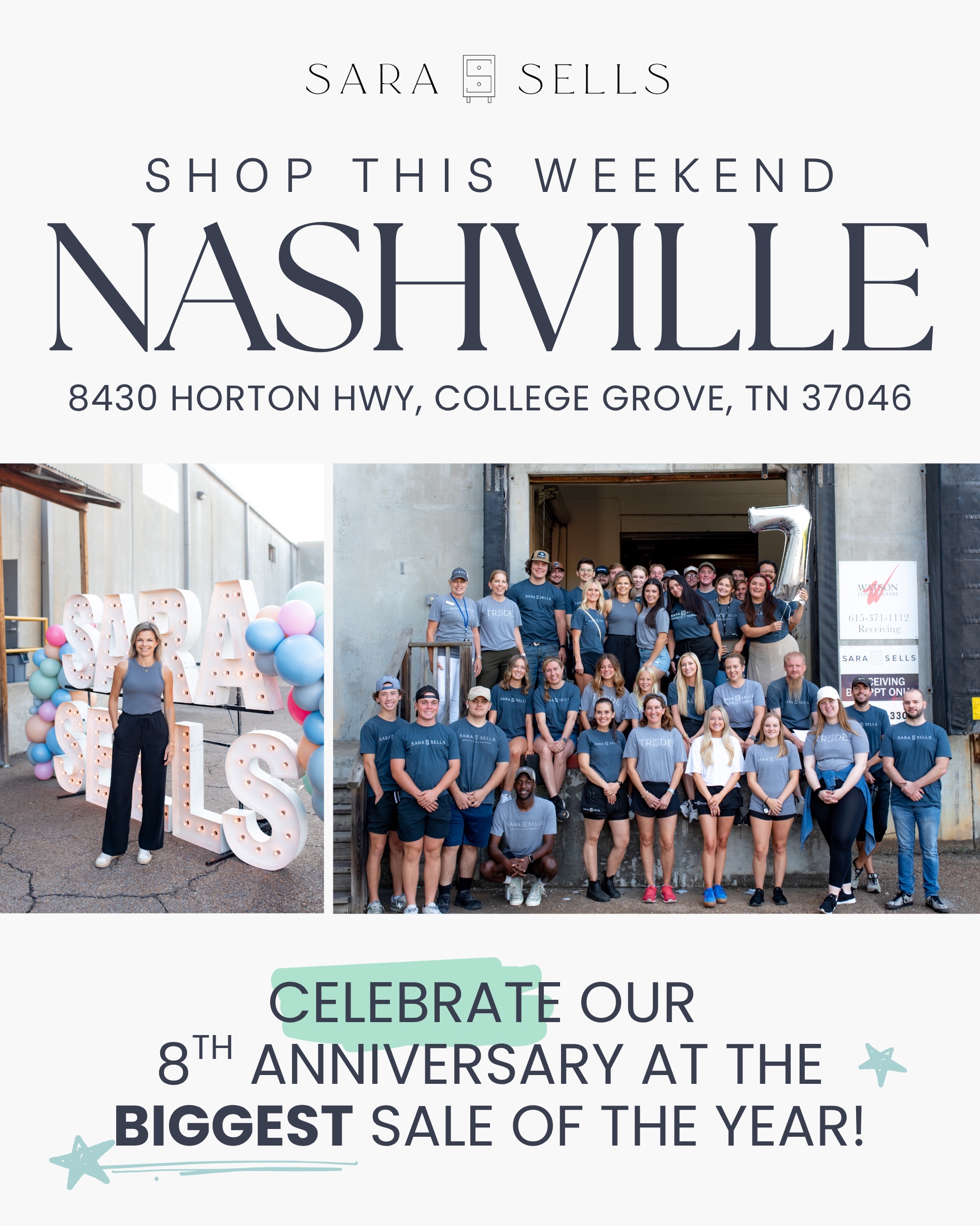 Sara Sells Warehouse Sale Nashville - College Grove, TN.