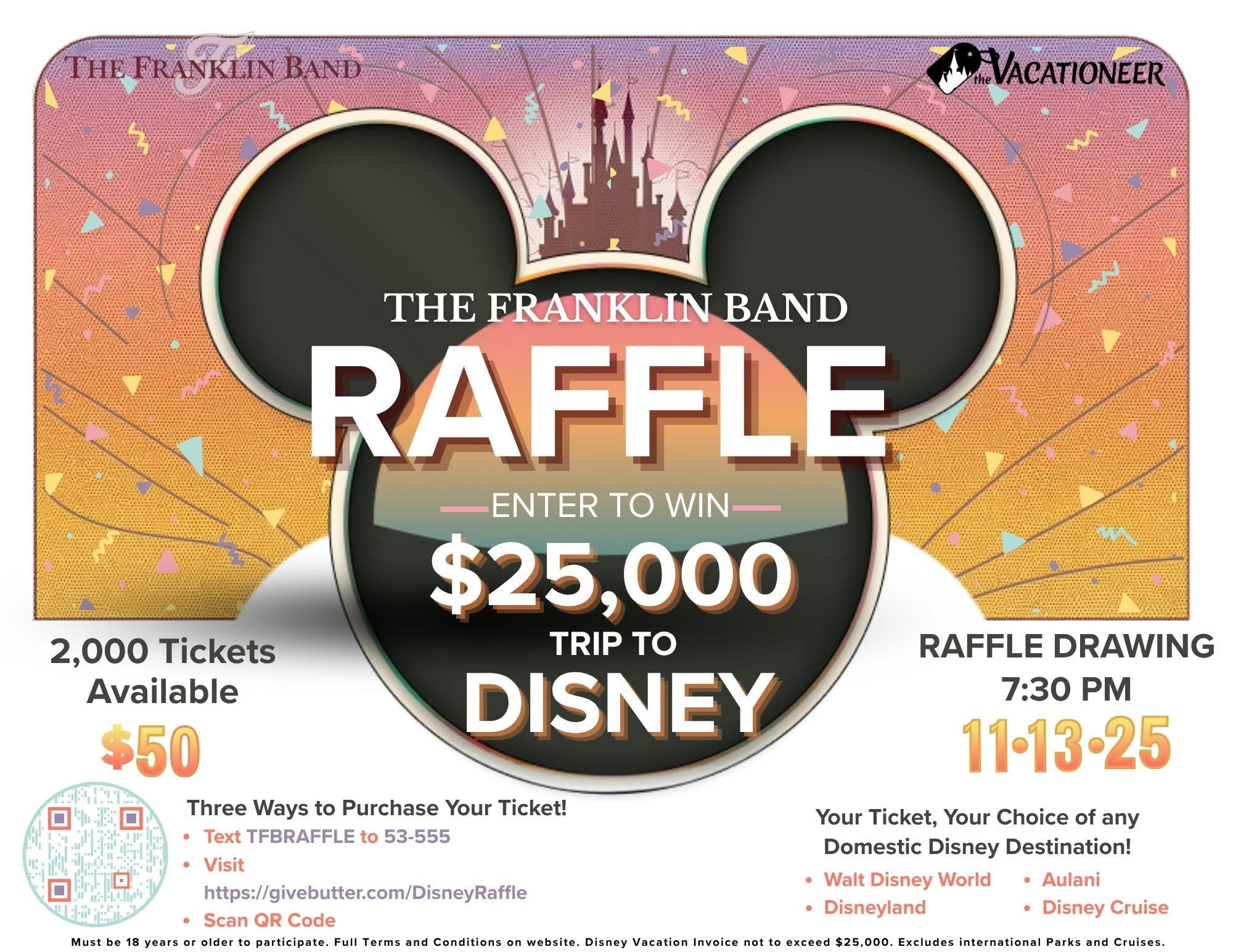 The Franklin Band Partners with The Vacationeer to Launch $25,000 Disney Vacation Raffle.