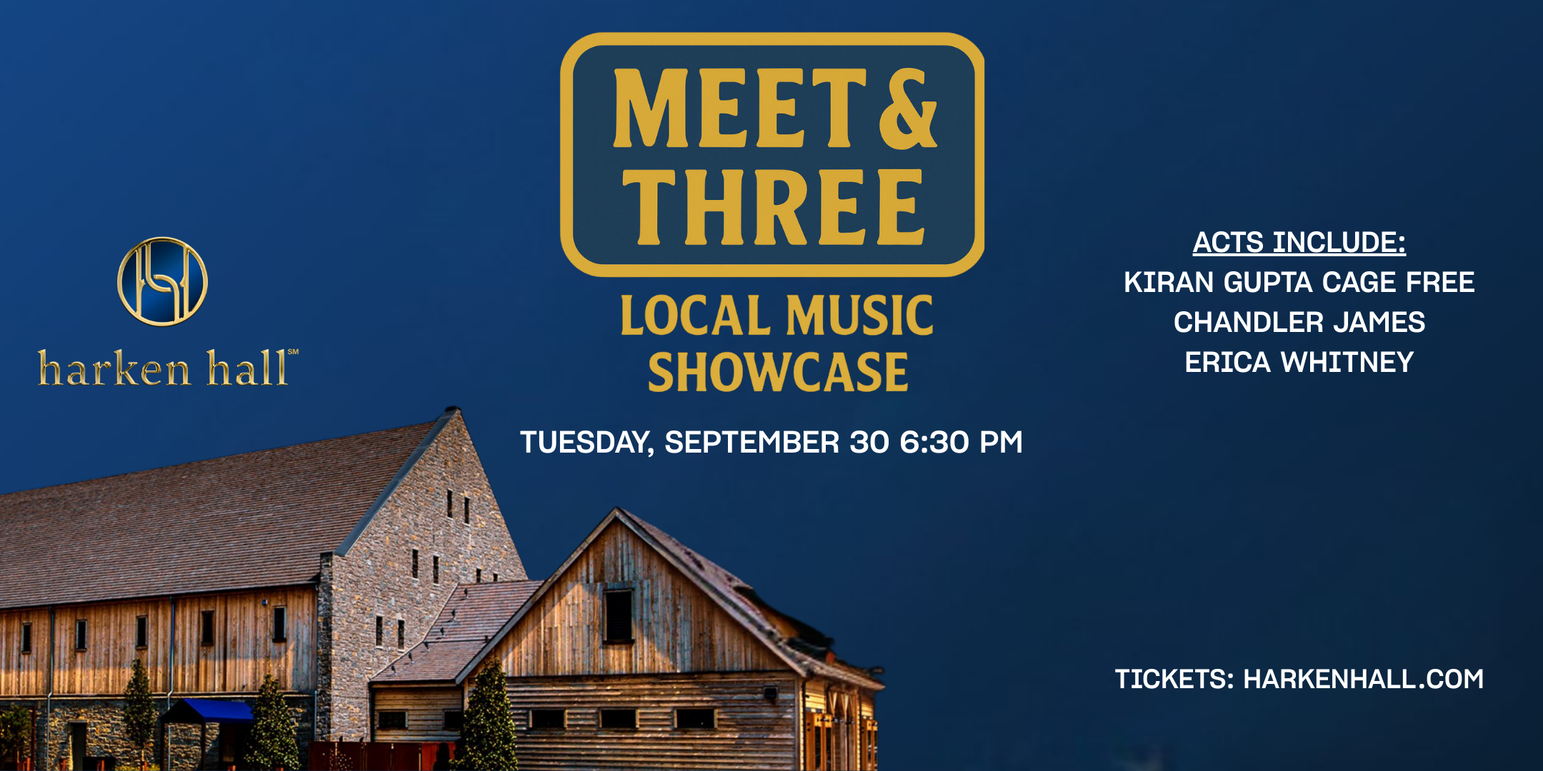 Meet & Three Local Music Showcase at Harken Hall Sept. 30 Featuring Erica Whitn.