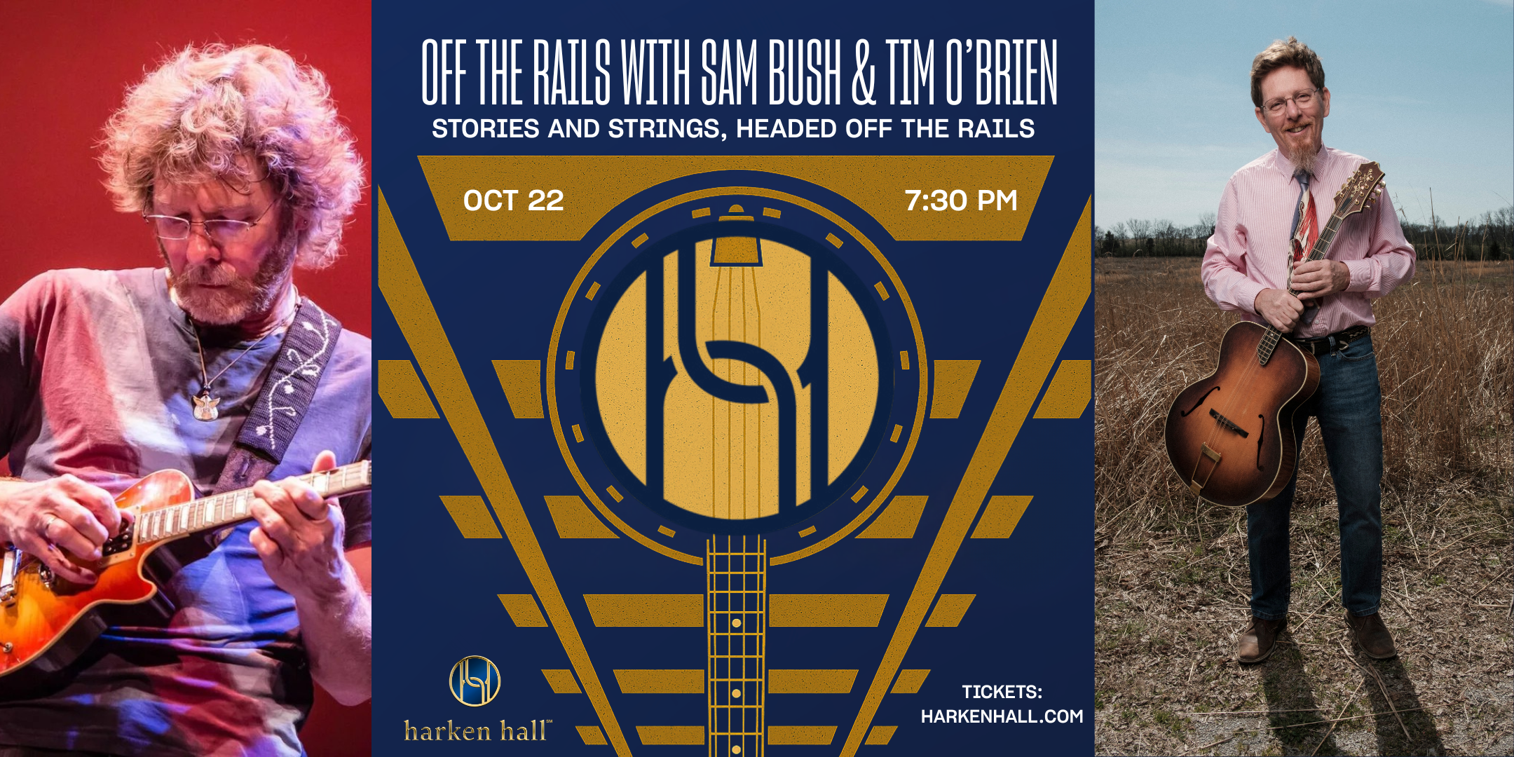 Off The Rails with Sam Bush & Tim O’Brien in Nashville, TN at Harken Hall.