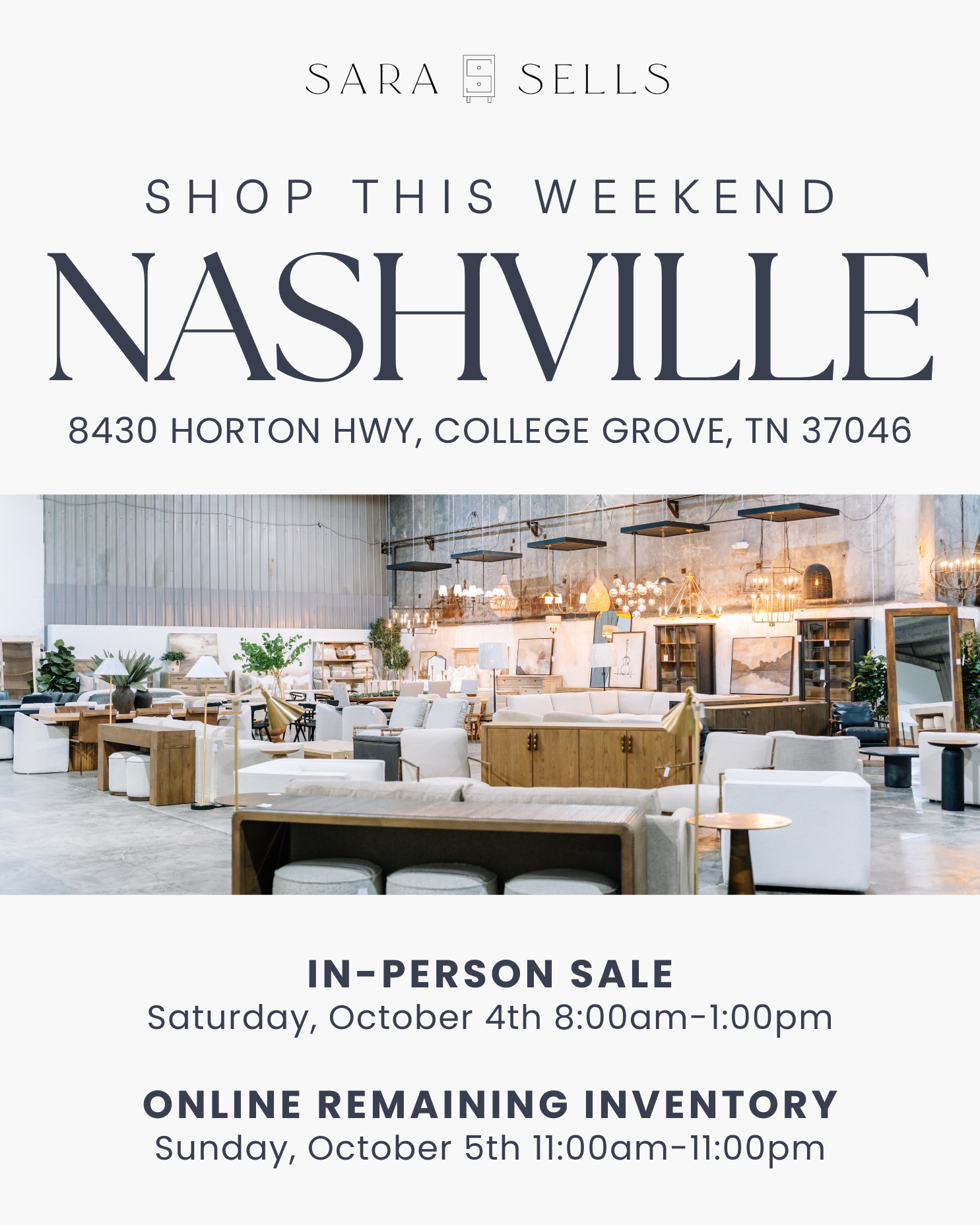 Sara Sells Nashville October Warehouse Sale.