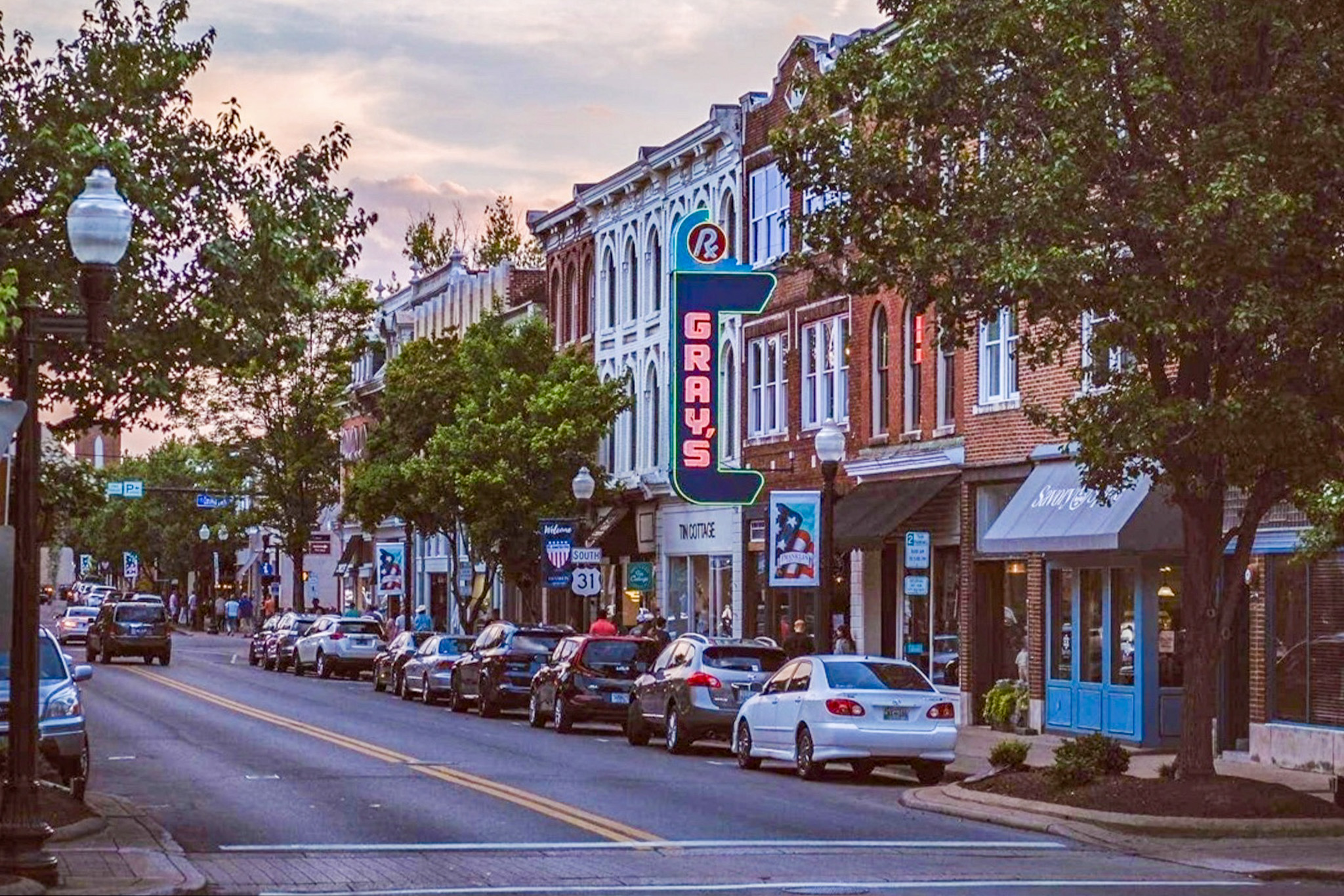 Downtown Franklin, Tennessee Main Street Shops and Restaurants