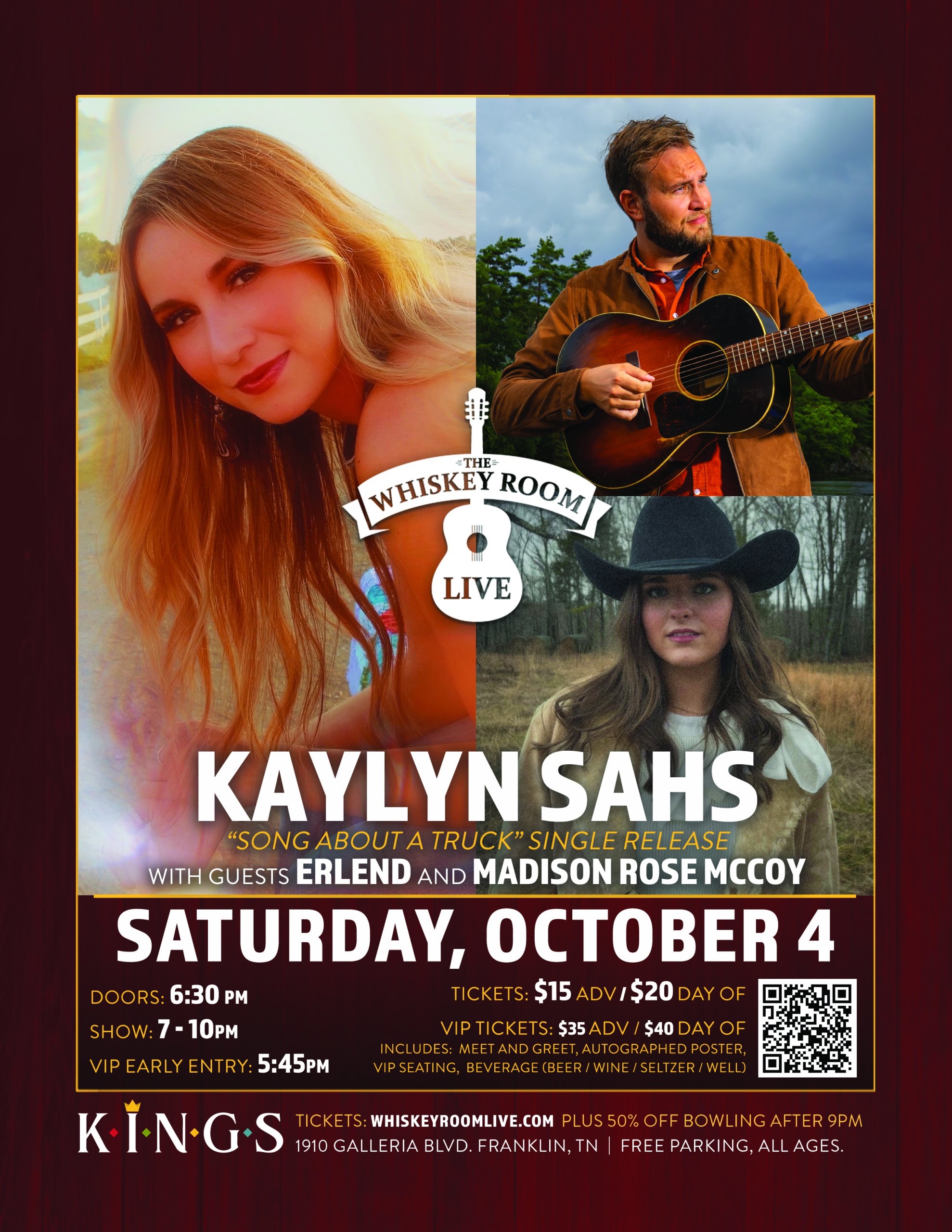 Kaylyn Sahs – “Song About A Truck” Single Release Show in Franklin, TN at The Whiskey Room Live in Kinds Bowl.