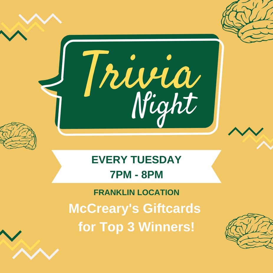Trivia Night in downtown Franklin at McCreary's Irish Pub on Main Street!